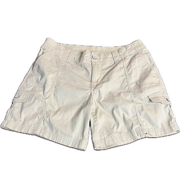 Woman’s cargo shorts elastic waist functional utility pockets front size 12 - Picture 1 of 13